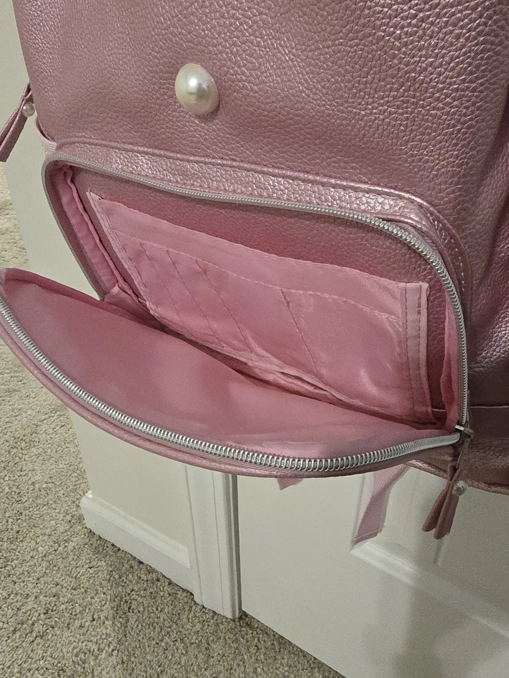 Pink Cat-Eye Backpack with Pearl Accent